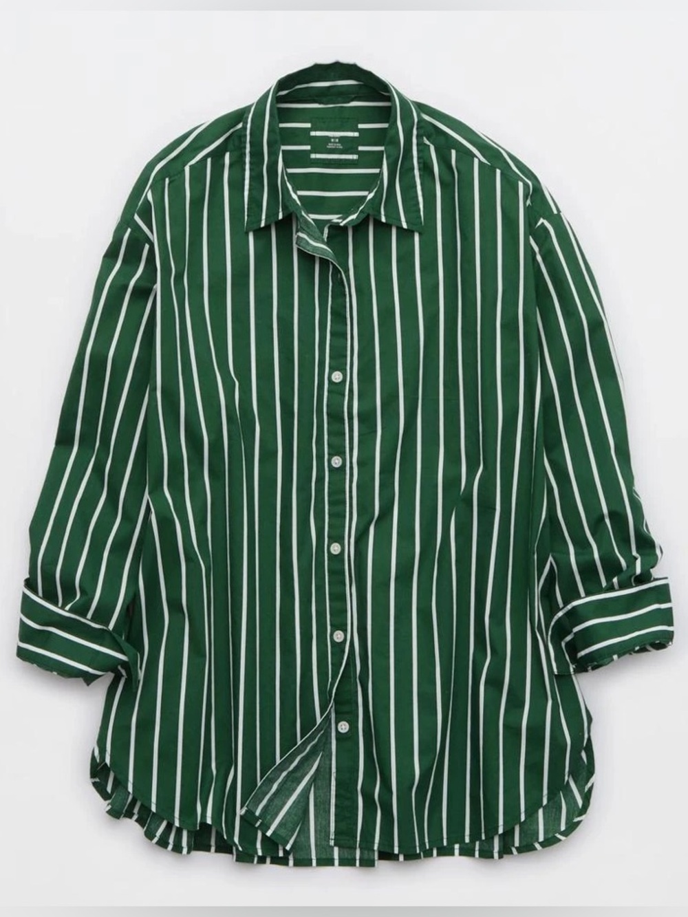 aerie Green and White Vertical Stripe Button-Down Shirt